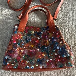 Painted Floral Leather Handbag